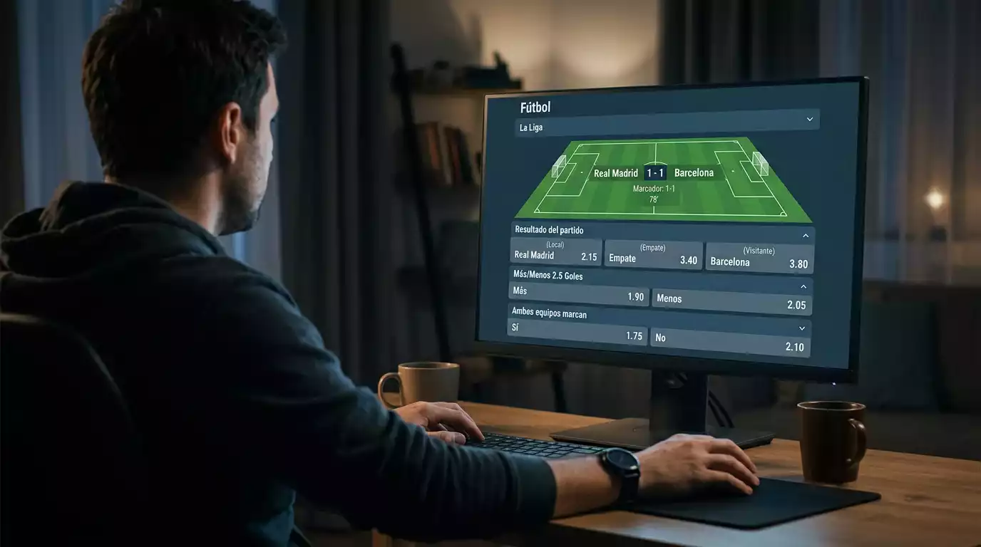 Pantalla de operador mostrando los distintos mercados de apuestas disponibles para un partido de fútbol